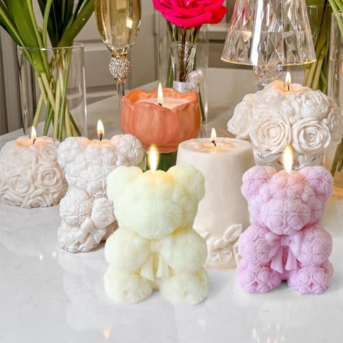 Bowtie Mini Rose Bear Candle Mold