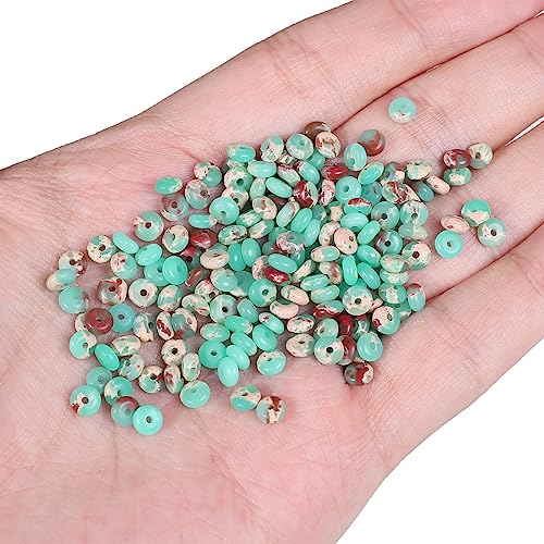 Natural Green Shoushan Disk Stone Beads 4x2mm 160pcs Rondelle Loose Semi Gemstone Beads for Jewelry Making Design (160 Count)