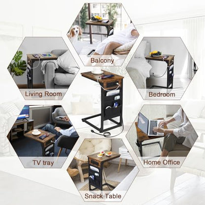 C Shaped End Table with Charging Station (2 Count)