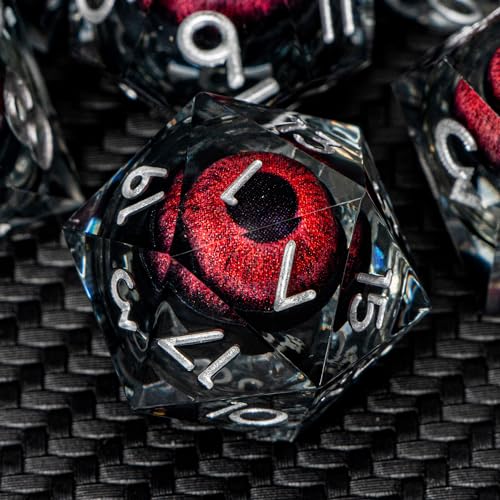 DND Resin Dice Dragon Eye Dice Liquid Core Red Sharp Edged Dice Set with Gift Box