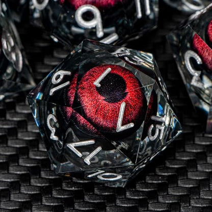 DND Resin Dice Dragon Eye Dice Liquid Core Red Sharp Edged Dice Set with Gift Box
