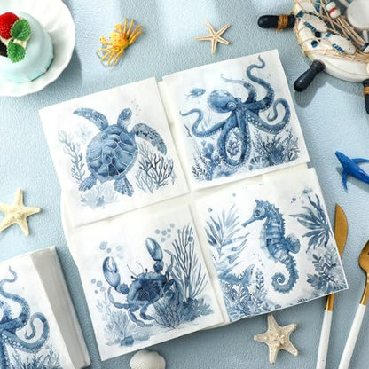 200 Pieces Blue Ocean Animal Paper Napkins 2 (200 Count)