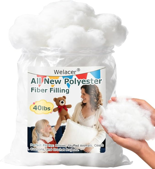40lbs Polyfill Stuffing, Polyester Pillow Stuffing Machine Washable, Premium White Fiberfill Soft and Comfortable for Crochet Animals, Pet Beds, Cloud Ceiling Projects