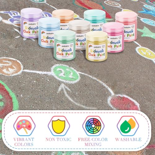 9 Pcs Sidewalk Chalk Non Toxic Paint Kit Washable Powdered Chalks Mix in Water 9 Vibrant Colors with Paintbrush for Creative Sidewalk and Chalkboard Fun (11 Count)