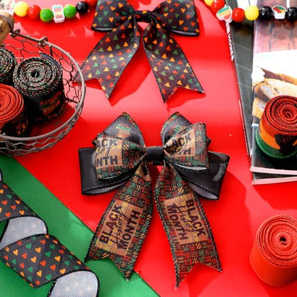12 Rolls Black History Month Ribbons 2 Inch x 60 Yards Wired Edge Fabric Ribbons Craft Black History Month Themed Pattern Wrapping Crafts for DIY Gift Hair Bows Sewing Wreath 12 Styles (12 Count)