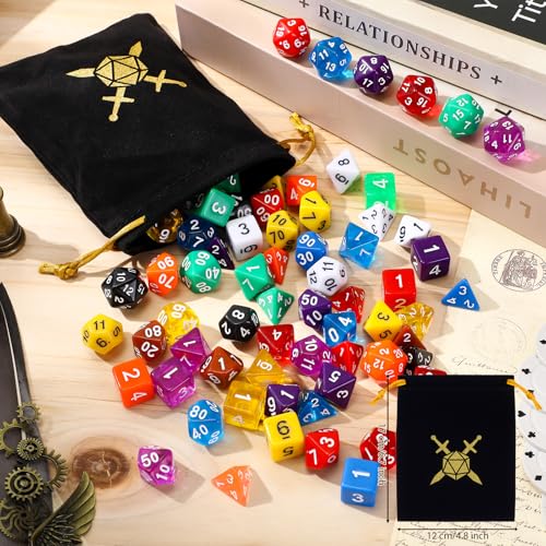 105 Pcs Dice Sets Bulk with Drawstring Bag Polyhedral Dice Sets Multi Role Playing Table Game D4 D6 D8 D10 D% D12 D20 (105 Count)