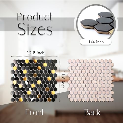 Black and Gold Backsplash Wall Tiles Hexagon Mosaic Shower Floor Tile Kitchen Bathroom Tile (5 Sq Ft)