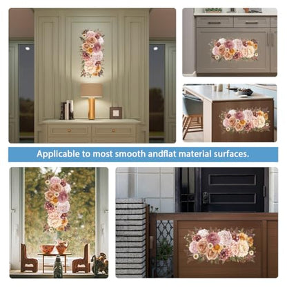 4 Sheets Pink Vintage Bouquet Rub on Transfer for Furniture 11.8x5.9inch Flowers and Plants Rub on Transfer Sticker Daisy UV Self Adhesive Decals Wall Art Craft for Home Decor (4 Count)