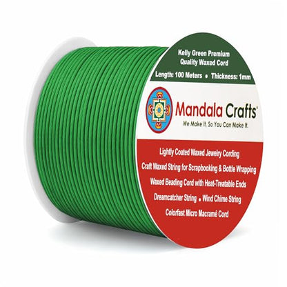 1mm Kelly Green Cotton Waxed Cord for Jewelry Making (327 Foot)
