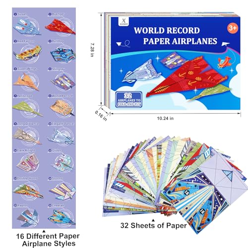 Paper Airplane Kits with 16 Classic Designs (32 Count)
