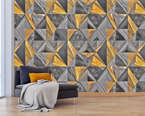 3D Geometric wall Mural Gray and Gold Wallpaper for Bedroom 159"x107"