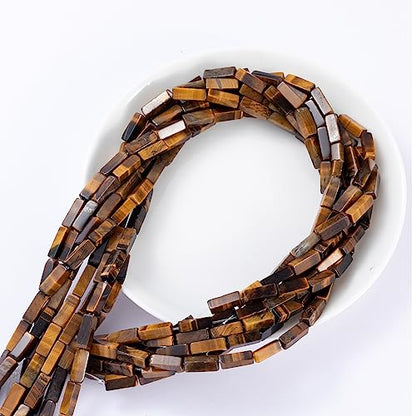 Natural Yellow Tiger Eye Rectangle Tube Beads 4x13mm 38cm (28 Count)