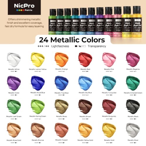 24 Colors Metallic Acrylic Paint Set (48 Fl Oz)