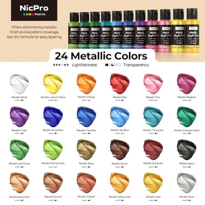 24 Colors Metallic Acrylic Paint Set (48 Fl Oz)