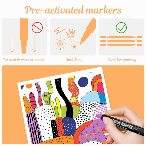48 Colors Precision Dual Tip Acrylic Paint Markers Pens (48 Count)