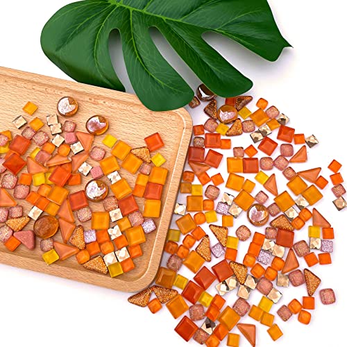 1.1LB Orange Mixed Irregular Crystal Glass Mosaic Tiles for Crafts (17.6 Ounce)