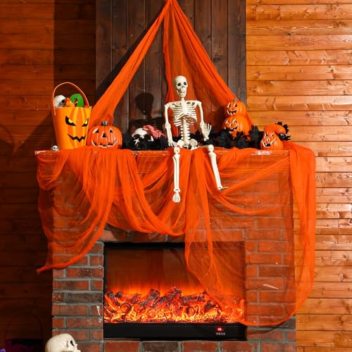 Halloween Cheese cloth 85 x 394 Inch Orange Cheesecloth Roll for Crafts Large Cotton Muslin Gauze Fabric for Halloween Outdoor & Indoor Spooky Decoration