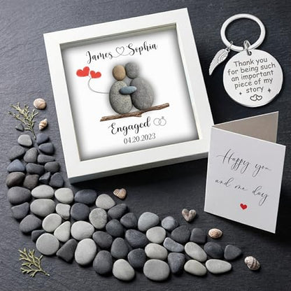 Personalized Engagement Pebble Art Frame for Couple