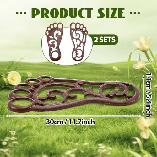 2 Sets Cast Iron Garden Stake Down Stepping Stones Feet Heavy Duty Footprint Stepping Mat Walking Stones for Garden Walkway Decor Cast Iron Flagstone Lawn Panel Walkway Landscaping Outdoor