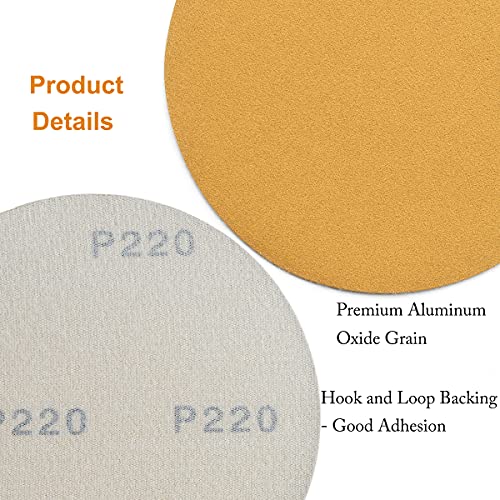 6-Inch No-Hole Hook and Loop Gold Sanding Discs 220-Grit, 100-Pack (100 Count)