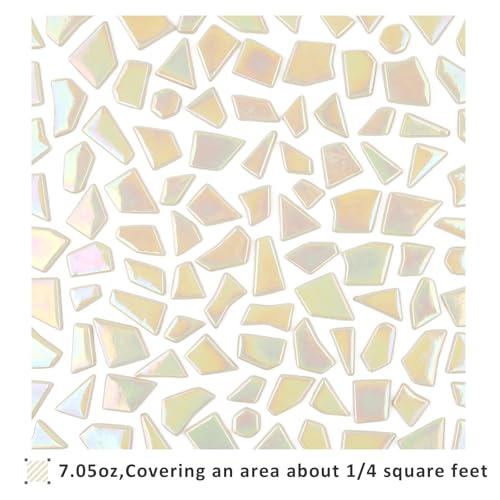 Iridescent Cream Glass Mosaic Tiles for Crafs Bulk (7.05 Ounce)
