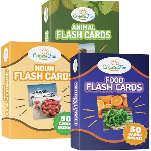 150 Noun Food & Animal Flash Cards Set for Speech Therapy (150 Count)
