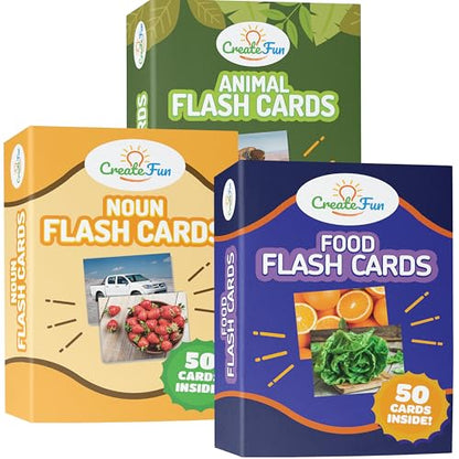 150 Noun Food & Animal Flash Cards Set for Speech Therapy (150 Count)