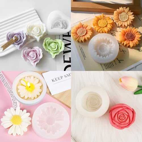 9 PCS Flower Candle Molds Rose Tulip Silicone Candle Mold Flower Shapes (9 Count)