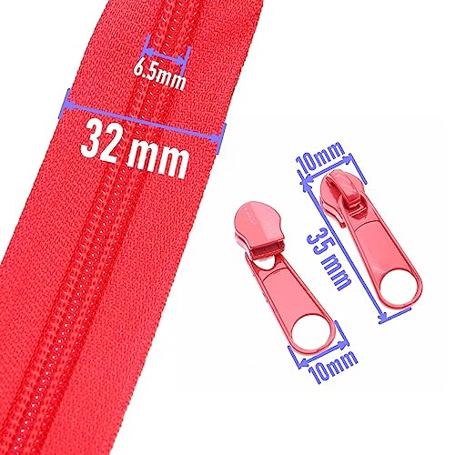 5 Red Nylon Zippers by the Yards Bulk 10 Yards Coil Zipper Tape with 25pcs Zipper Sliders for DIY Tailor Sewing Craft