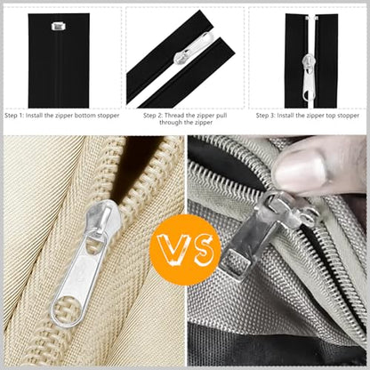 20Pcs Silver Zipper Repair Kit Zippers Replacement 5# Zipper Pull Rescue Kit for Clothing Jackets Purses Luggage Backpacks (20 Count)