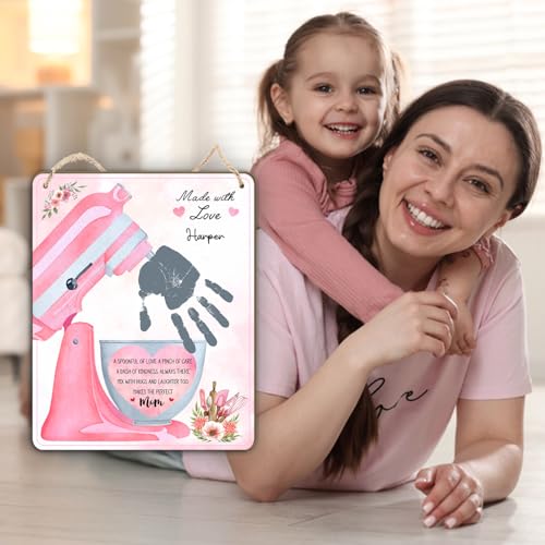 DIY Mothers Day Handprint Baking Mixer Craft Shape Hanging Sign for Mom Baking
