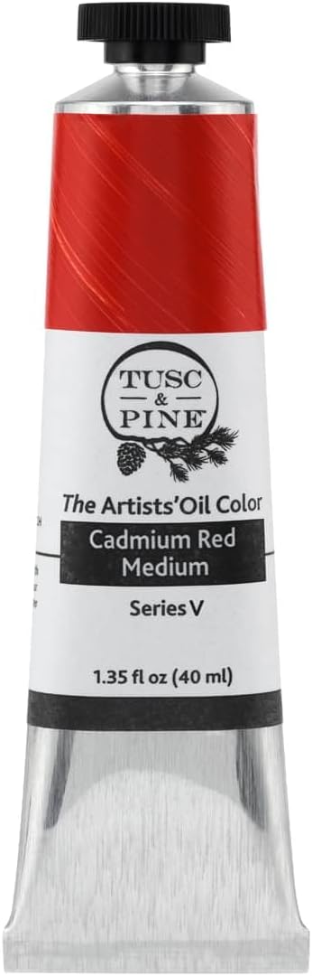 Tusc & Pine Artist Oil Paint - Cadmium Red Medium, 40 ml, Non-Yellowing, Rich & Creamy Consistency, Maximum Pigment Load, Small Batch Milled Oil Paints Made in the USA for Professional Artists