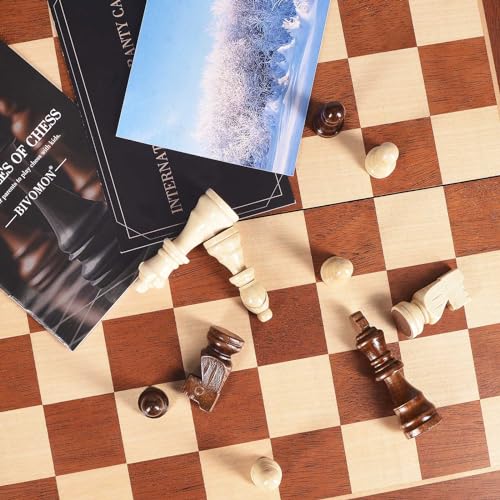 Chess Magnetic Wooden Chess Set 15" Unique Chess Board Game with Chess Pieces Storage Slots