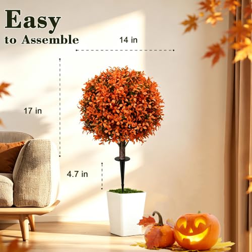 2Pack Fall Artificial Boxwood Topiary Plant Outdoor Porch Decor (2 Count)