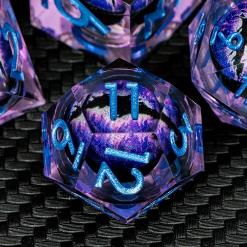 DND Resin Dice Dragon Eye Dice Liquid Core Purple Sharp Edged Dice Set with Gift Box