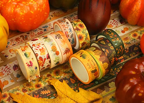 10 Rolls Four Seasons Washi Tape Set Yellow Leaves & Flowers Masking Decorative Tapes (10 Count)