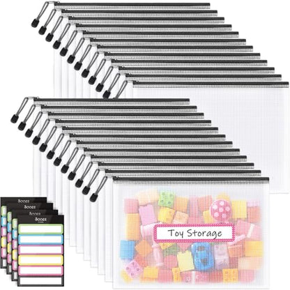 24 Pack Mesh Zipper Pouch with Sticky Labels (24 Count)