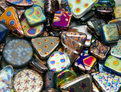 0.8 oz (25g) Mix of Unique Czech Bohemia Glass Pressed Beads with Various Patterns, Matte and Glossy, Hand Made BCV