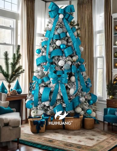 Turquoise Glitter Wired Christams Ribbon 4 inch x 10 Yards (30 Foot)