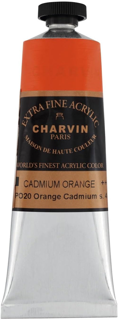 Charvin Extra Fine Professional Artist Acrylic Paint Colors, Nature Themed Hues, 60ml Cadmium Orange