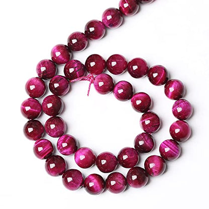 AAA Natural Rose Red Tiger Eye Agate Stone Round Loose Beads for Jewelry Making Semi (16 Count)