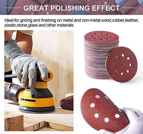 150 PCS Sanding Disc 60 80 100 120 150 180 240 320 400 600 Grit Sanding Discs 5 Inch 8 Hole Hook and Loop Sanding Discs for Random Orbital Sander (150 Count)