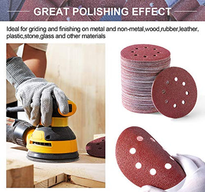 150 PCS Sanding Disc 60 80 100 120 150 180 240 320 400 600 Grit Sanding Discs 5 Inch 8 Hole Hook and Loop Sanding Discs for Random Orbital Sander (150 Count)