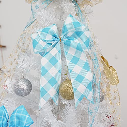 Blue and White Check Ribbon Christmas Wired Ribbon Blue White Burlap Ribbon 2.5 Inch X 10 Yards for Crafts Christmas Tree Decoration Birthday Decor Bows Making Flower Wreath Gift Wrapping (30 Foot)