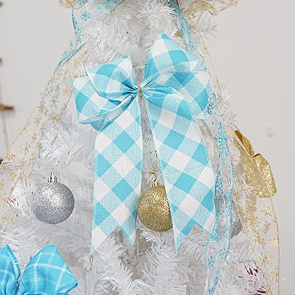 Blue and White Check Ribbon Christmas Wired Ribbon Blue White Burlap Ribbon 2.5 Inch X 10 Yards for Crafts Christmas Tree Decoration Birthday Decor Bows Making Flower Wreath Gift Wrapping (30 Foot)