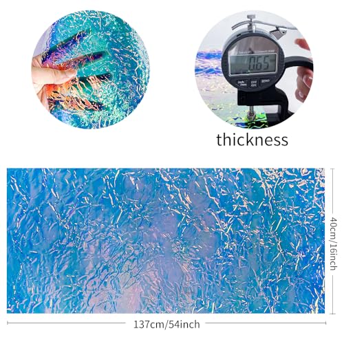 Iridescent Transparent Embossed Vinyl Holographic Blue Clear PVC Vinyl Craft Fabric 16"×54" for Sewing DIY Projects