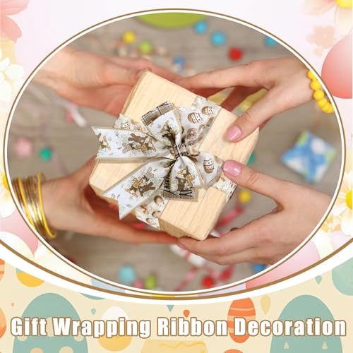 12 Rolls Easter Bunny Wired Edge Ribbon for Wreaths 2 Inch x 60 Yards Happy Easter Floral Bunny Print Grosgrain Ribbon for Bow Gift Bow Crafts Party Supplies 12 Styles (12 Count)