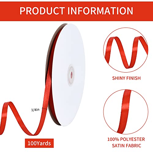 100 Yards 1 4 Inch Red Satin Ribbon Thin Gift Wrapping Ribbon (300 Foot)
