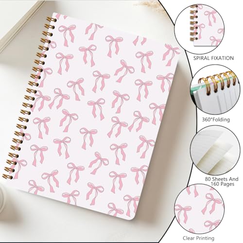 2PCs Pink Bow Journaling Notebooks Trendy Preppy Spiral Notebook (2 Count)