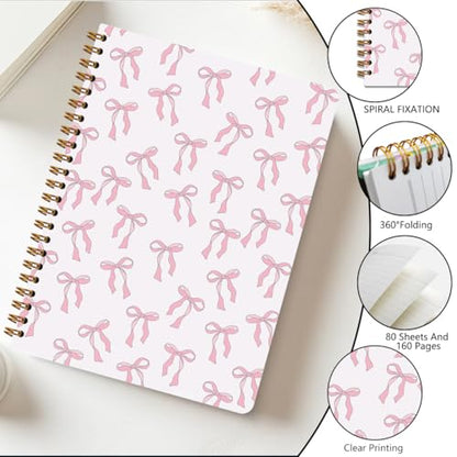 2PCs Pink Bow Journaling Notebooks Trendy Preppy Spiral Notebook (2 Count)